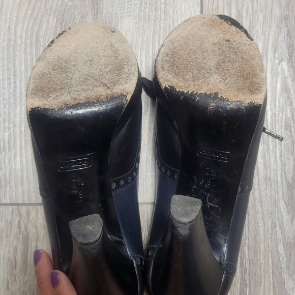 Coach Peep Toe Lace-Up Claudine Black Leather Pumps Size 7.5 - Picture 11 of 12
